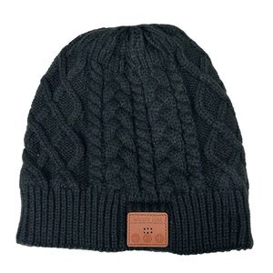 Wireless Bluetooth Beanie Hat Cable Knit Black Stereo Speakers Microphone Fleece